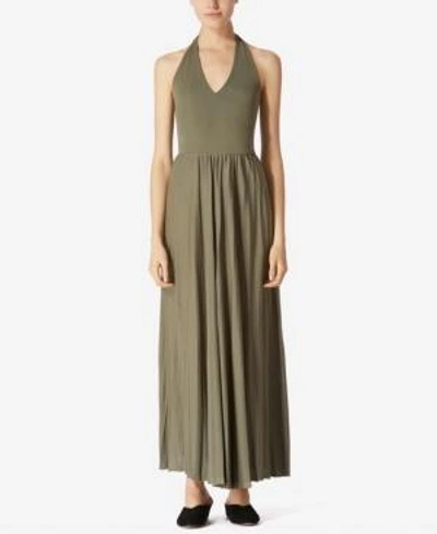 Shop Avec Les Filles Pleated Halter Dress In Khaki Green