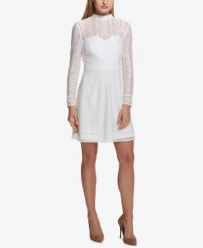 Shop Kensie Long-sleeve Lace Sweetheart Dress In Ivory