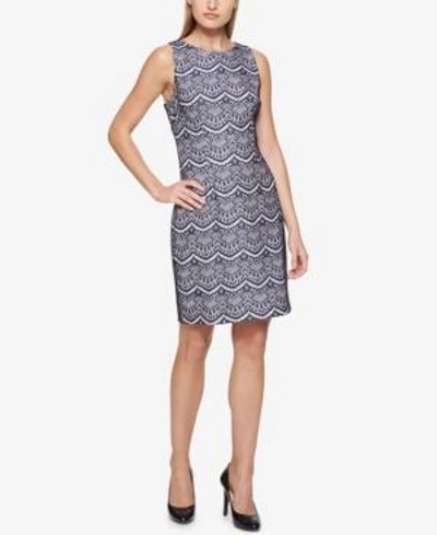 Shop Guess Lace Sheath Dress In Navy White