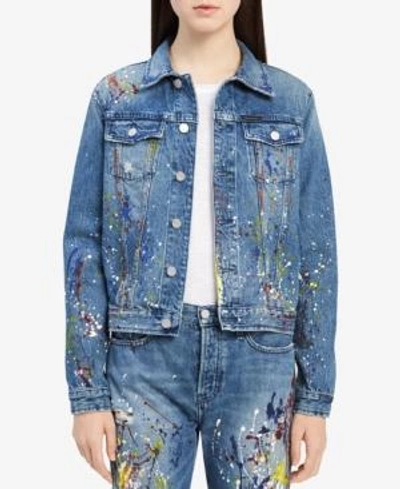 Calvin Klein Jeans Est.1978 Cotton Paint Splatter Denim Jacket In Sterling  Blue | ModeSens
