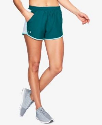 Shop Under Armour Fly By Running Shorts In Tourmaline Teal / White