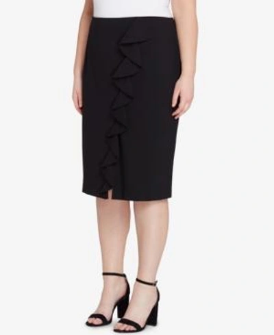Shop Tahari Asl Plus Size Asymmetrical-ruffle Pencil Skirt In Black