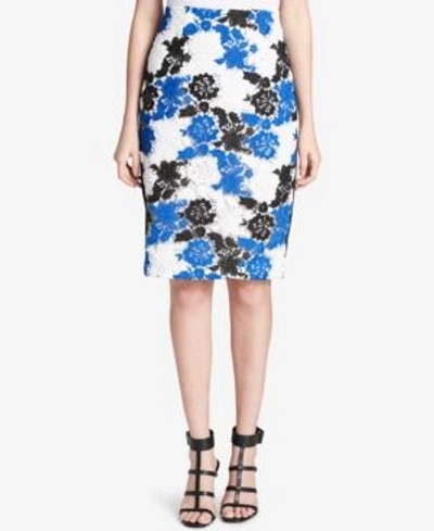 Shop Calvin Klein Lace Pencil Skirt In Regatta/black/white
