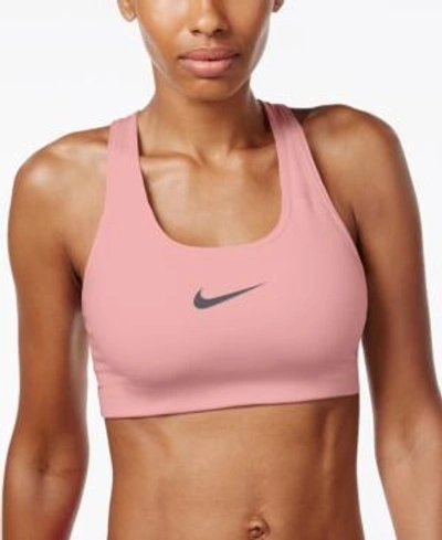 Shop Nike Pro Classic Mid-impact Swoosh Sports Bra In Storm Pink/black