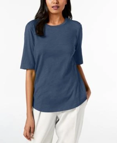 Shop Eileen Fisher Elbow-sleeve Organic-cotton T-shirt, Regular & Petite In Denim