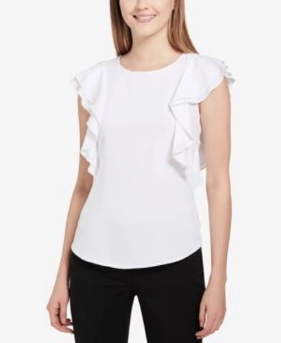 Shop Calvin Klein Ruffled-sleeve Top In White