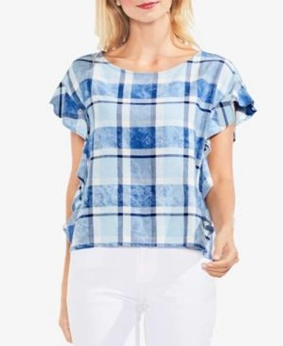 Shop Vince Camuto Ruffled Plaid Top In Stillwater
