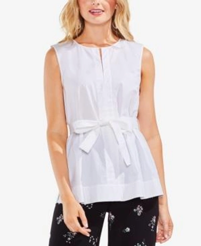 Shop Vince Camuto Poplin Belted Keyhole Blouse In Ultra White