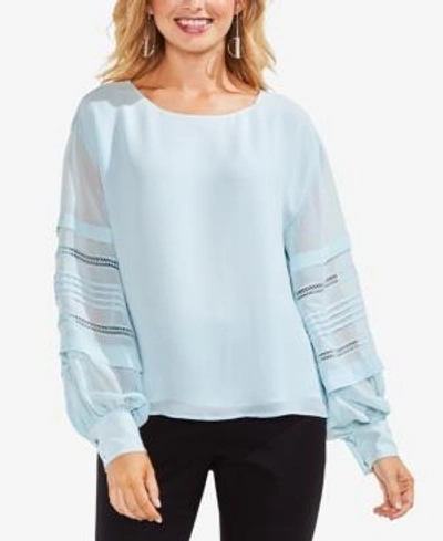 Shop Vince Camuto Pleated Crochet-striped Top In Chalk Blue