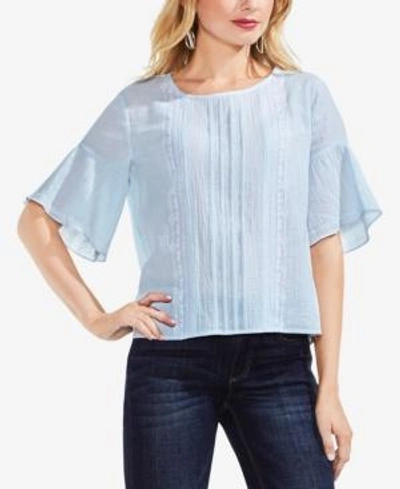 Shop Vince Camuto Pleated Ruffle-sleeve Top In Chalk Blue