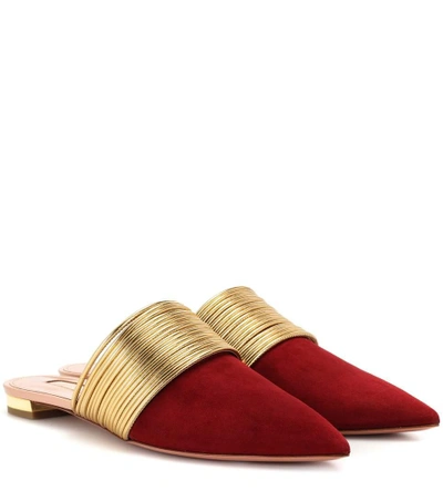 Shop Aquazzura Rendez Vous Suede Slippers In Red