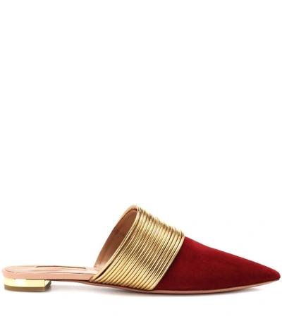 Shop Aquazzura Rendez Vous Suede Slippers In Red