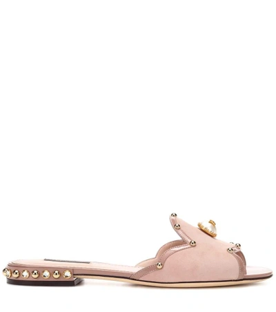 Shop Dolce & Gabbana Embellished Suede Sandals In Pink