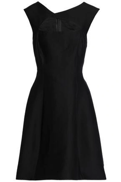 Shop Halston Heritage Cutout Cotton And Silk-blend Mini Dress In Black