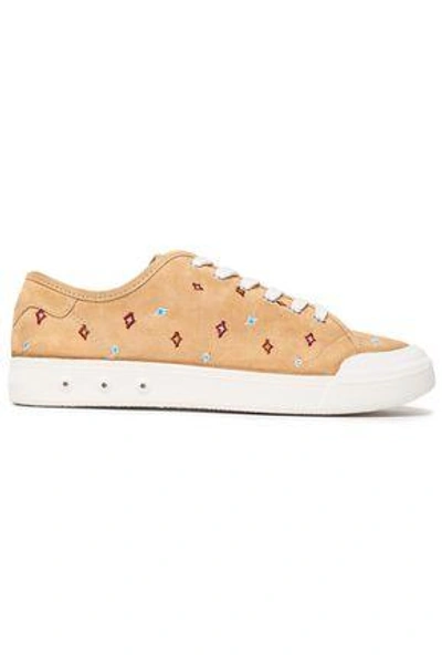 Shop Rag & Bone Standard Issue Embroidered Suede Sneakers In Sand