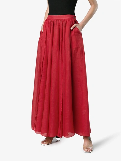 Shop Three Graces Arlene High Waist Ramie Maxi Skirt In Red