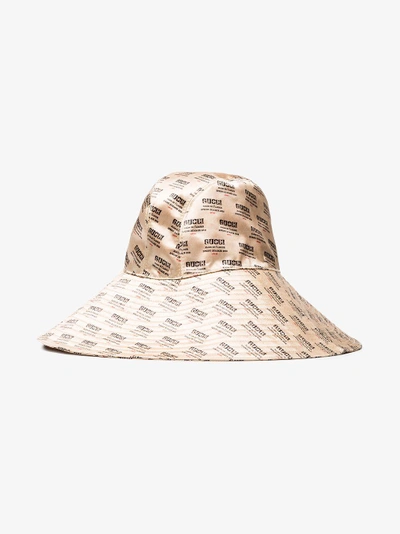 Shop Gucci Ivory Invite Print Silk Hat In Nude&neutrals