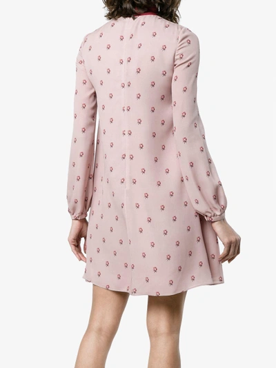 Shop Valentino Silk Rose Print Pussy Bow Dress In Rosa