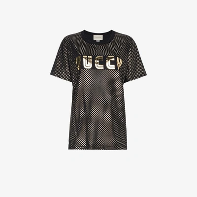 Shop Gucci Gold Metallic Logo T-shirt In Nude&neutrals