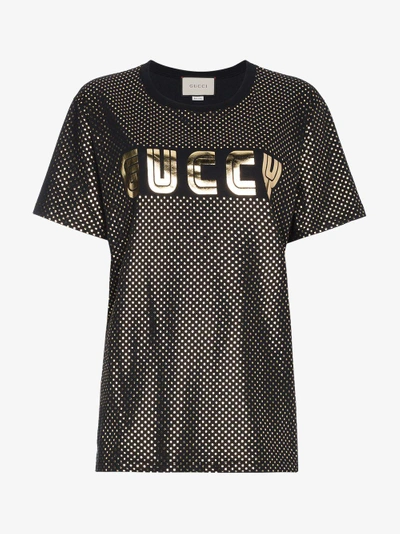 Shop Gucci Gold Metallic Logo T-shirt In Nude&neutrals