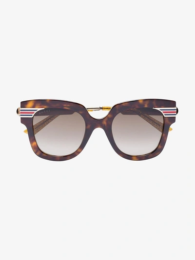 Shop Gucci Eyewear 'havana' Sonnenbrille In Schildpattoptik In Brown