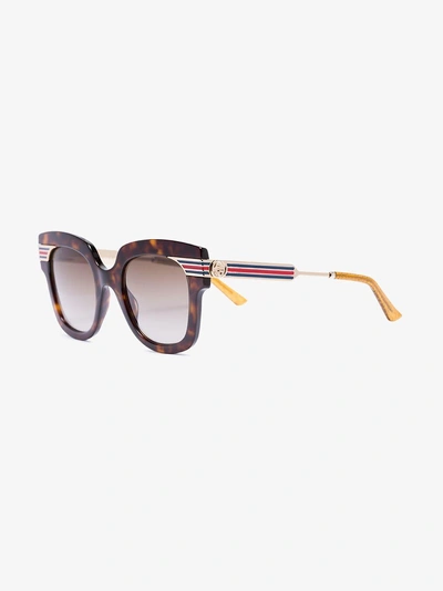 Shop Gucci Eyewear 'havana' Sonnenbrille In Schildpattoptik In Brown