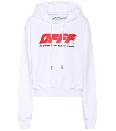Shop Off-white Offf Printed Stretch-cotton Hoodie In White
