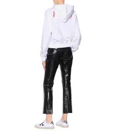 Shop Off-white Offf Printed Stretch-cotton Hoodie In White