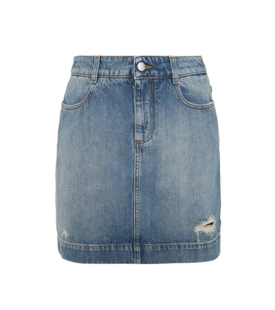 Shop Stella Mccartney Distressed Denim Miniskirt In Blue