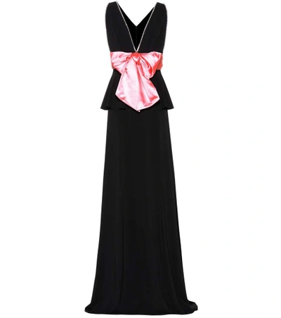 Shop Gucci Embellished Bow Peplum Gown In Black