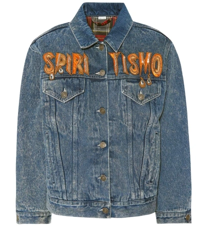 Shop Gucci Spiritismo Embellished Denim Jacket In Blue