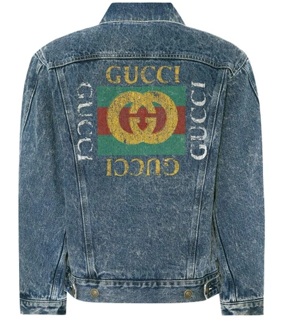 Shop Gucci Spiritismo Embellished Denim Jacket In Blue