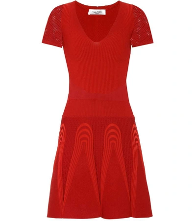 Shop Valentino Ribbed Stretch-knit Minidress In Red
