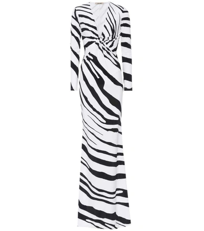 Shop Roberto Cavalli Zebra-printed Stretch Jersey Gown In Multicoloured