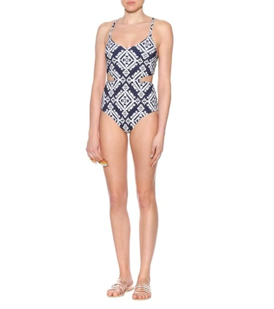 Shop Tory Burch Printed Cutout Swimsuit In Multicoloured