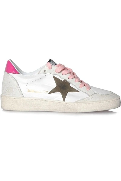 Shop Golden Goose Sneakers Ball Star White Leather Olive Star In White, Olive, Golden, Pink