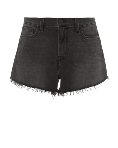 Shop L Agence Ryland Faded Black Denim Shorts