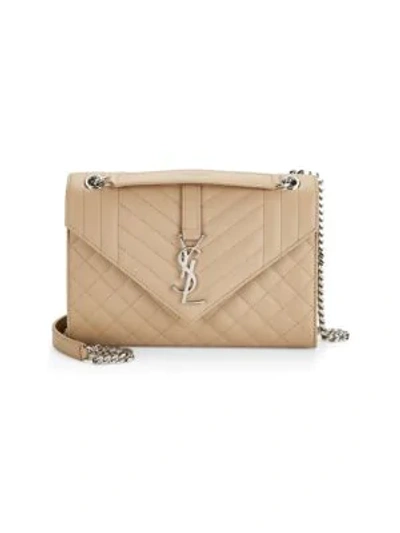 Shop Saint Laurent Medium Tri-quilt Leather Envelope Bag In Dark Beige