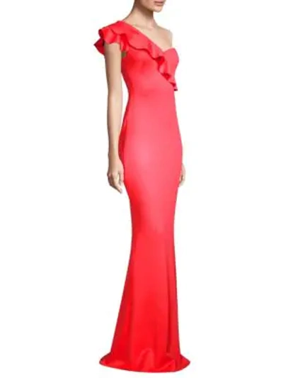 Shop Black Halo Tailored-fit Carmel One-shoulder Gown In Canyon Coral