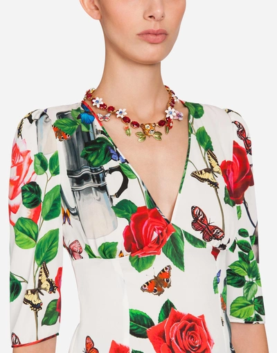 Shop Dolce & Gabbana Printed Charmeuse Top In White