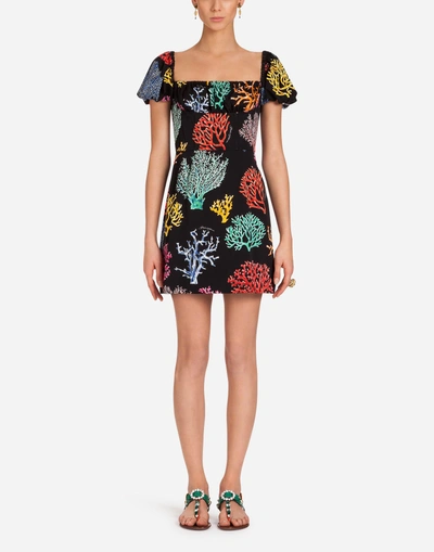 Shop Dolce & Gabbana Short Dress In Printed Silk Charmeuse In Black