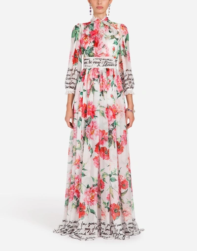 Shop Dolce & Gabbana Long Dress In Printed Chiffon In Multicolor