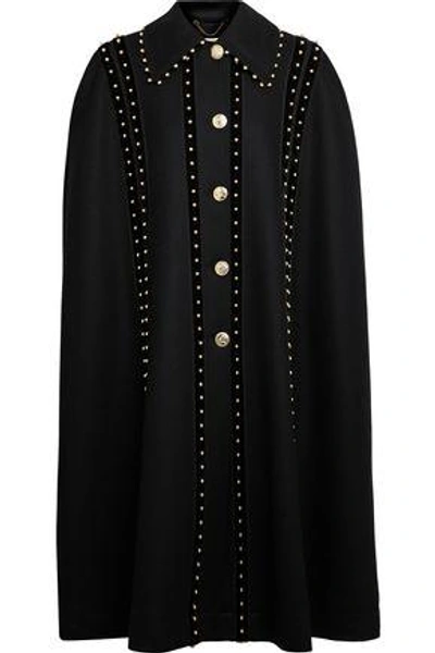 Shop Altuzarra Woman Bead-embellished Velvet-trimmed Wool-blend Felt Cape Black