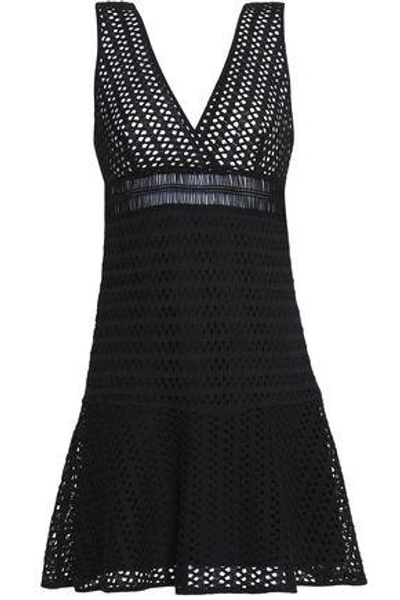 Shop Sandro Woman Paola Crochet-knit Mini Dress Black