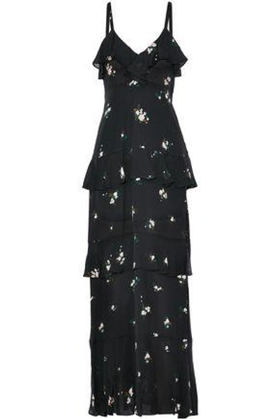 Shop A.l.c Woman Tiered Floral-print Silk-chiffon Maxi Dress Black