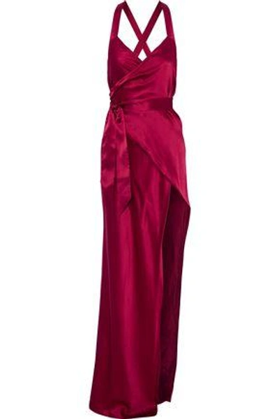 Shop Michelle Mason Woman Silk-satin Wrap Gown Claret