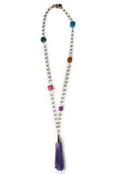 Shop Rosantica Woman Gold-tone Stone Tasseled Necklace Violet