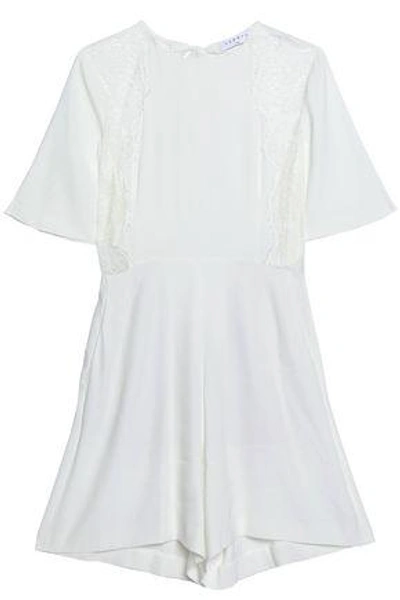 Shop Sandro Woman Open-back Lace-trimmed Crepe-satin Playsuit White