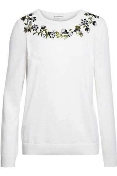 Shop Altuzarra Hermoine Appliquéd Merino Wool Sweater In White