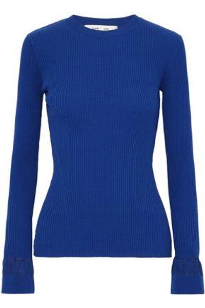 Shop Diane Von Furstenberg Woman Ribbed Stretch-knit Sweater Royal Blue